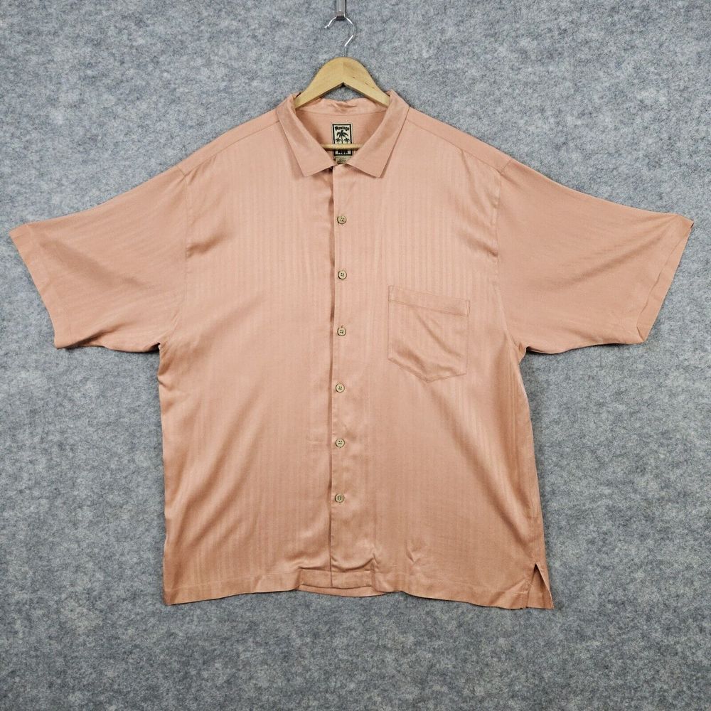 Montego Mon‎ Men's Peach Hawaiian Shirt Size XL 100% Silk Textured PINHOLES
